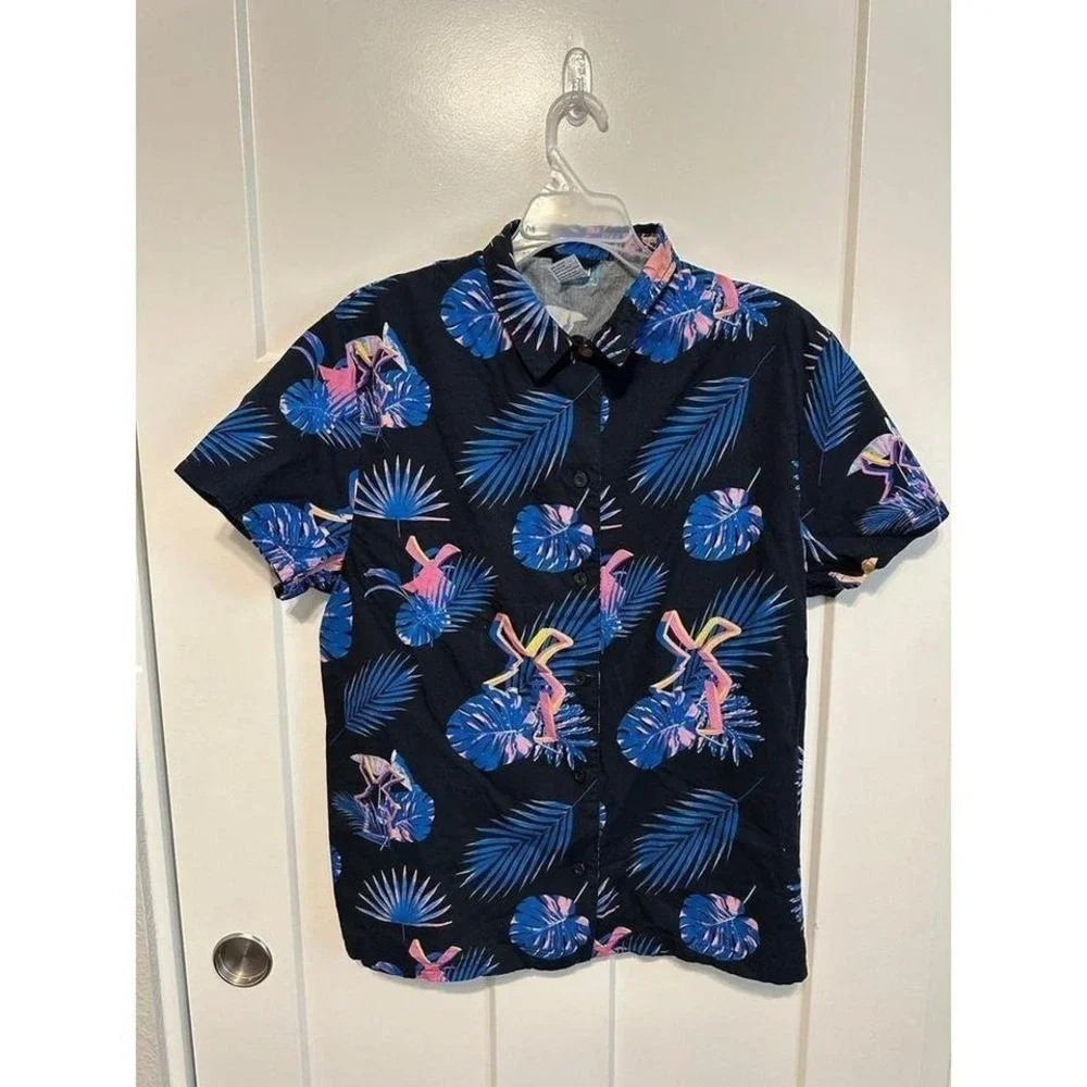 Dutch Bros Hawaiian Shirt button down Men's medium black blue pink - Picture 3 of 8
